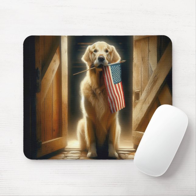 Golden Retriever mit amerikanischer Flagge Mousepad (Mit Mouse)