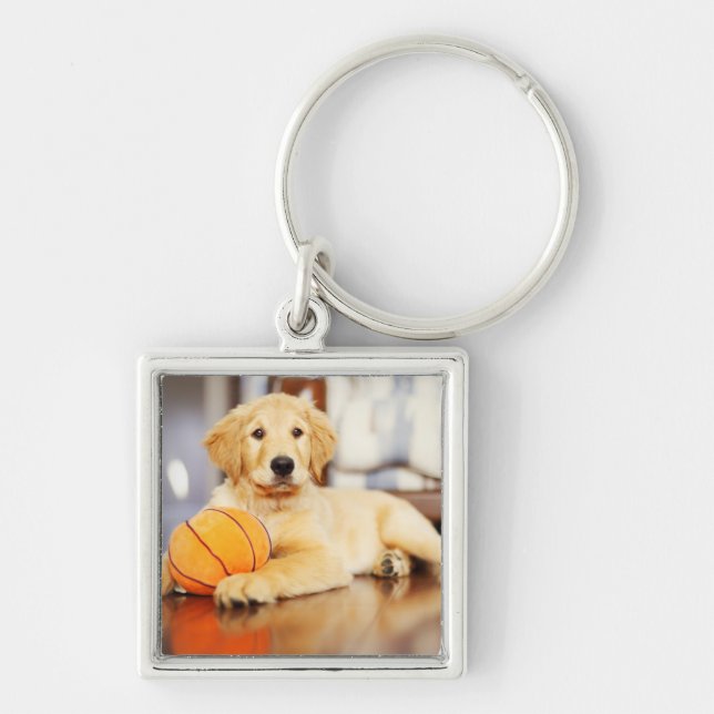 Golden Retriever mit Basketballspielzeug Schlüsselanhänger (Vorne)