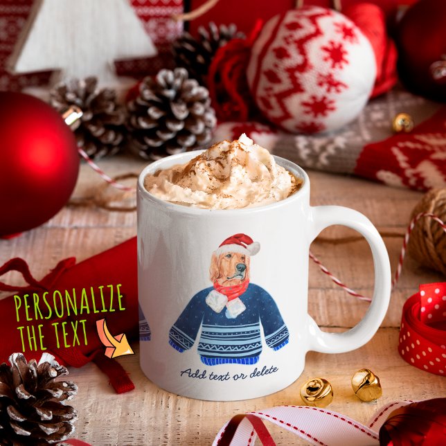 Golden Retriever mit blauem Ugly Sweater Dog Kaffeetasse (Von Creator hochgeladen)
