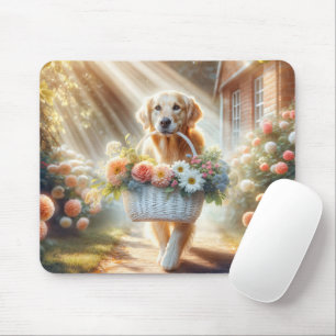 Golden Retriever mit Blume Basket Mousepad