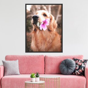 Golden Retriever mit Blume Hearterwärming Hund Leinwanddruck