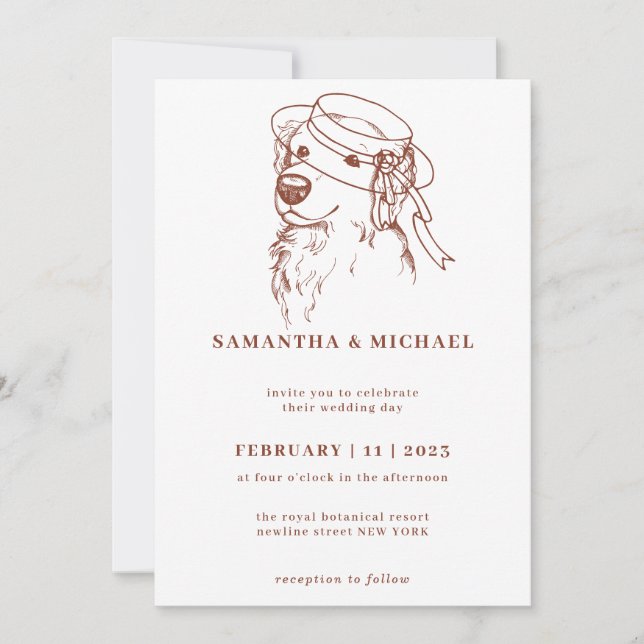 Golden Retriever mit Brauthut Einladung (Vorderseite)