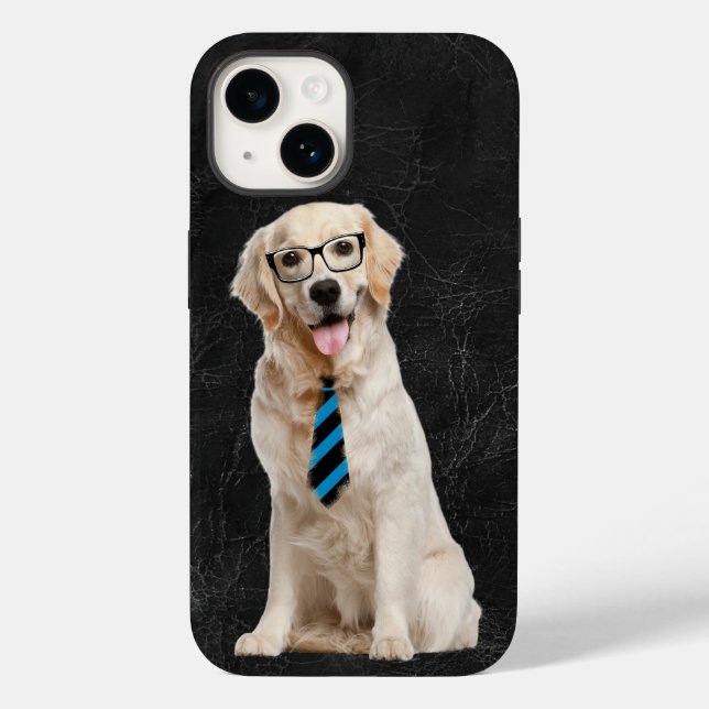 Golden Retriever mit Brille auf Leder Case-Mate iPhone Hülle (Rückseite)