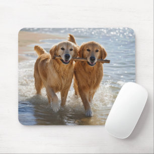 Golden Retriever mit einem Stock Mousepad