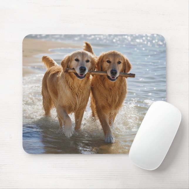 Golden Retriever mit einem Stock Mousepad (Mit Mouse)