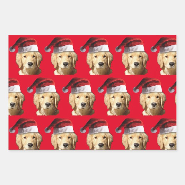 Golden Retriever mit einem Weihnachtshut Geschenkpapier Set (Vorderseite)