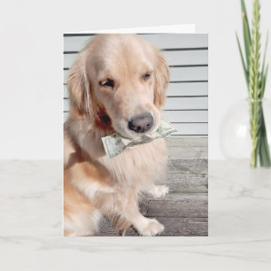 Golden Retriever mit Geburtstagsgeld Karte