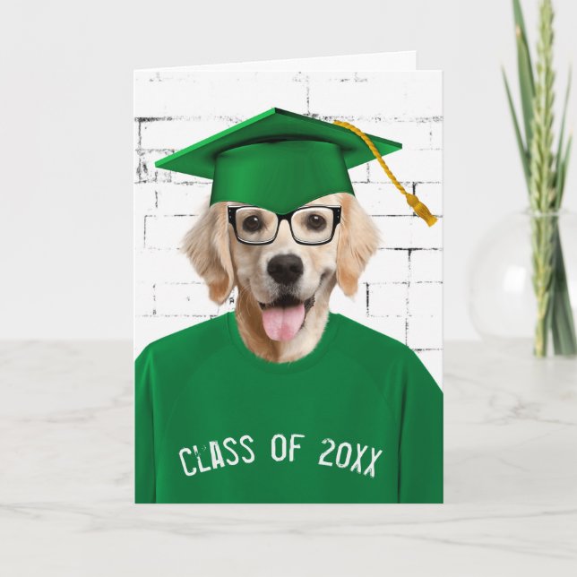 Golden Retriever mit Green Cap Karte (Vorderseite)