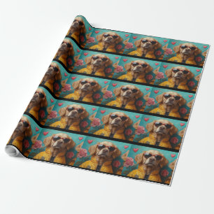 Golden Retriever mit Herz Rosen Valentinstag Geschenkpapier