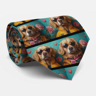 Golden Retriever mit Herz Rosen Valentinstag Krawatte