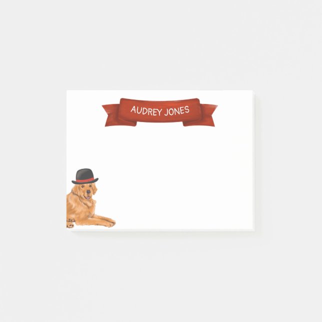 Golden Retriever mit Hutanstrich Post-it Klebezettel (Vorderseite)