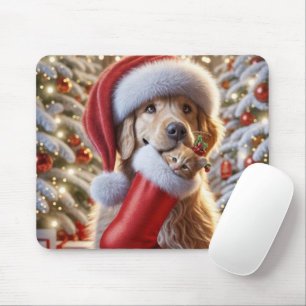 Golden Retriever mit Ingwer Kitten im Strumpf Mousepad