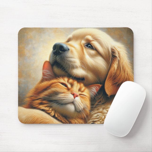 Golden Retriever mit Ingwerkatze Mousepad (Mit Mouse)