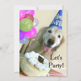 Golden retriever mit Kuchen-und Ballon-Geburtstag Einladung