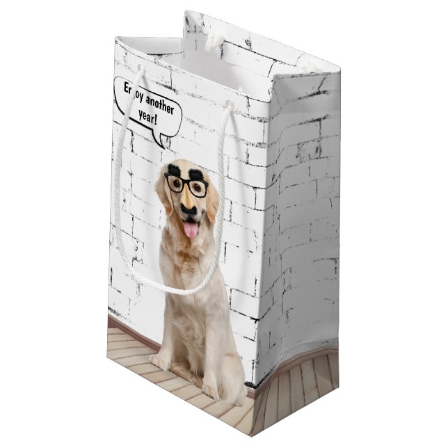 Golden Retriever mit Mustache Maske Kleine Geschenktüte (Rückseite Schrägansicht)