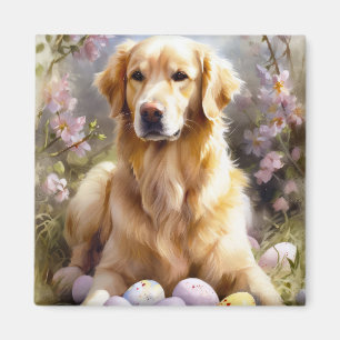 Golden Retriever mit Ostereiern Magnet