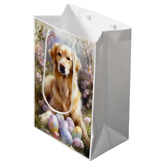 Golden Retriever mit Ostereiern Mittlere Geschenktüte (Vorderseite Schrägansicht)