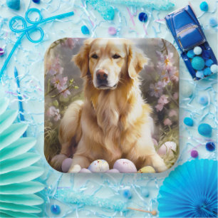 Golden Retriever mit Ostereiern Pappteller