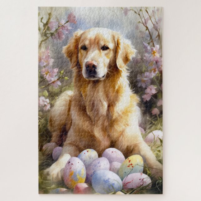 Golden Retriever mit Ostereiern Puzzle (Vertikal)