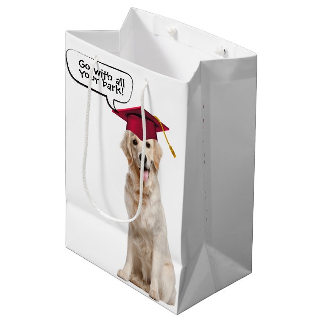 Golden Retriever mit Red Cap Mittlere Geschenktüte (Vorderseite Schrägansicht)