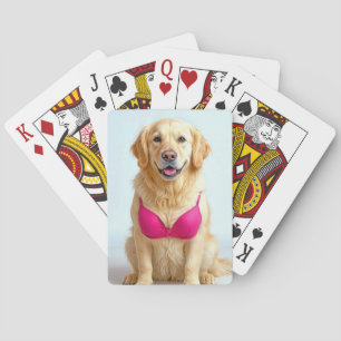 Golden Retriever mit rosa BH Spielkarten