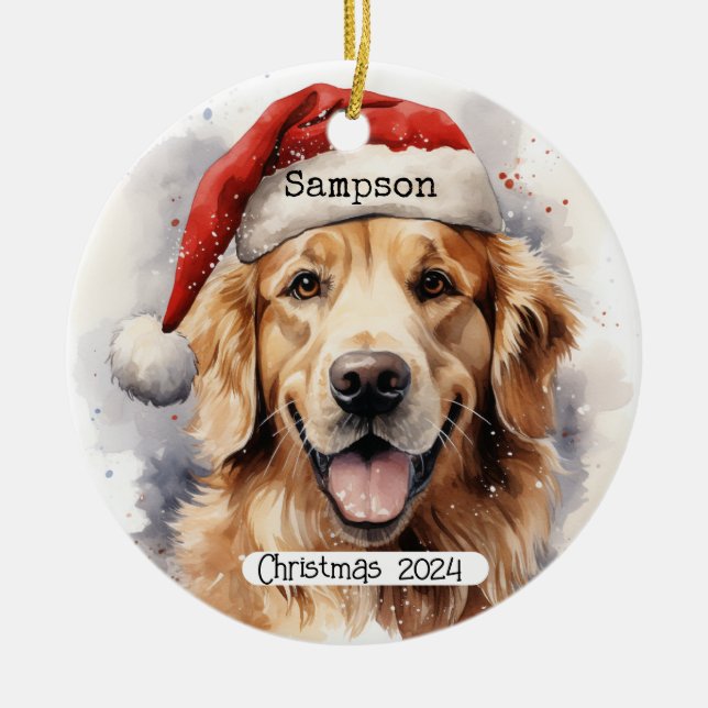 Golden Retriever mit Santa Cap Ornament (Vorne)