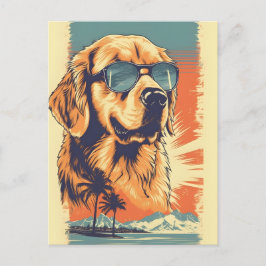 Golden Retriever mit Sonnenbrille am Strand Postkarte