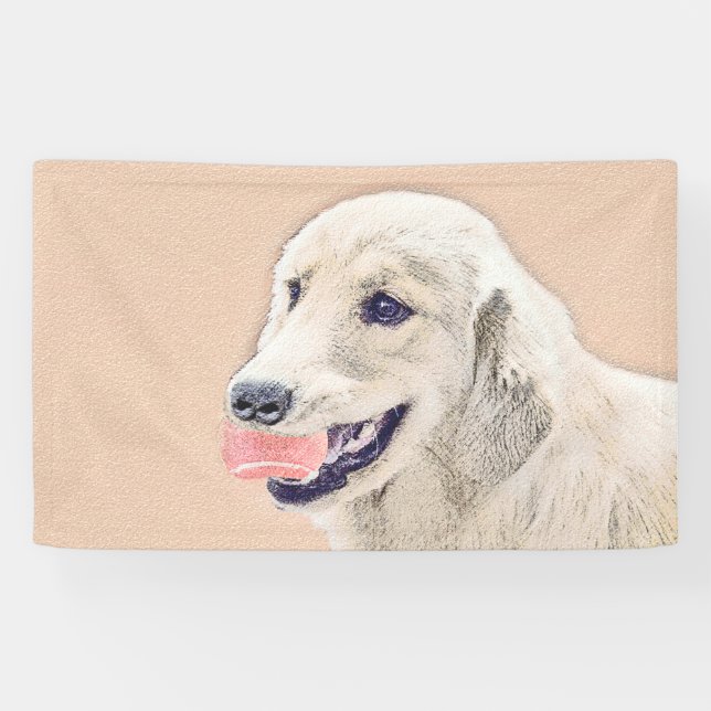 Golden Retriever mit Tennis Ball Malerei Hund Kuns Banner (Horizontal)