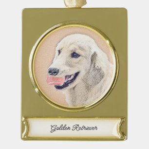 Golden Retriever mit Tennis Ball Malerei Hund Kuns Banner-Ornament Gold
