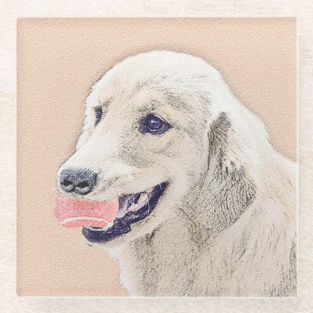 Golden Retriever mit Tennis Ball Malerei Hund Kuns Glasuntersetzer (Vorderseite)