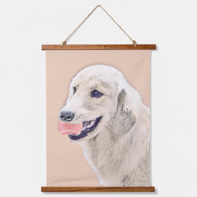 Golden Retriever mit Tennis Ball Malerei Hund Kuns Wandteppich Mit Holzrahmen (Vorderseite)