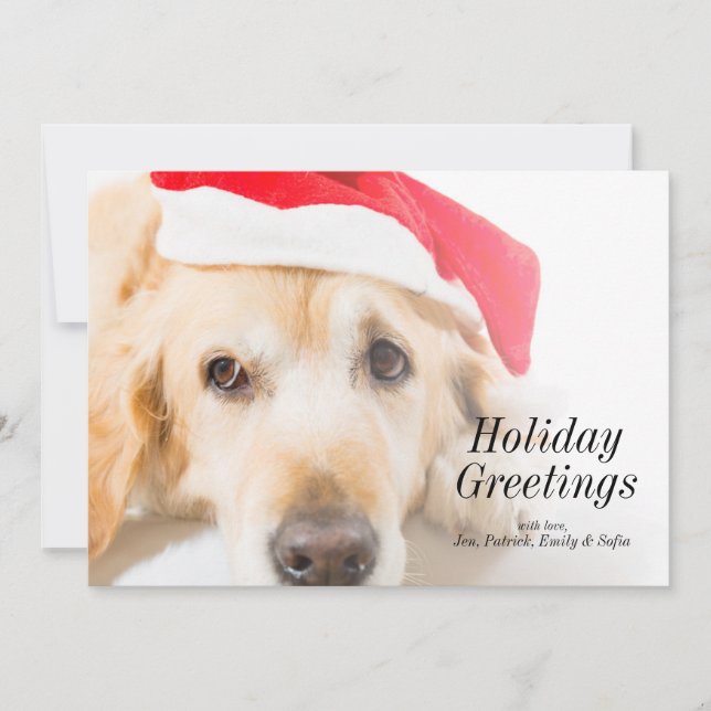 Golden retriever mit Weihnachtshut Feiertagskarte (Vorderseite)
