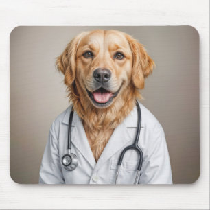 Golden Retriever mit weißem Laborkittel Mousepad