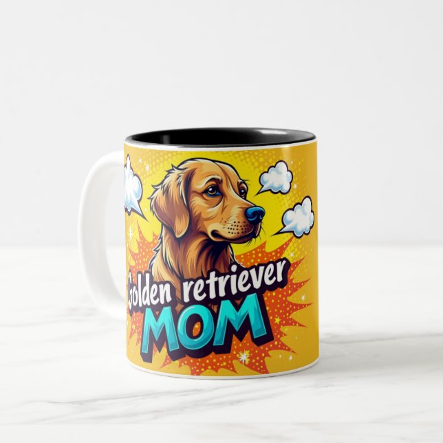 Golden Retriever Mom Pop Art Mug - Personalized Zweifarbige Tasse (Vorderseite Links)