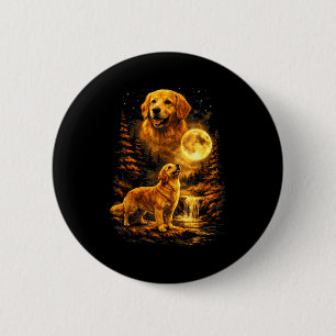 Golden Retriever Mondnacht Kunst Hund heult bei Button