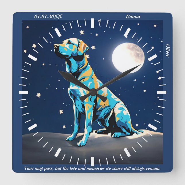 Golden Retriever Moonlit Wall Clock: Ein zeitloser Quadratische Wanduhr (Vorderseite)