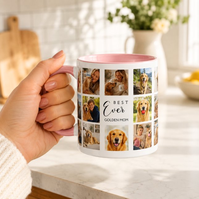 Golden Retriever Mutter Mama Foto-Collage rosa Tasse (Von Creator hochgeladen)