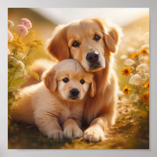 Golden Retriever Mutter und ihr Welpe Poster (Vorne)