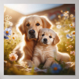Golden Retriever Mutter und ihr Welpe Poster