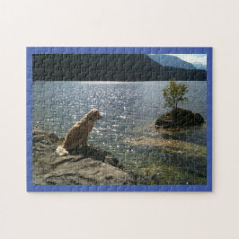 Golden Retriever Nea Pond on a Sunny Day Puzzle