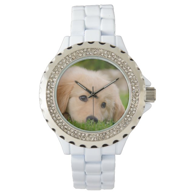 Golden Retriever Niedlich Puppy Dream Portrait Gir Armbanduhr (Vorderseite)