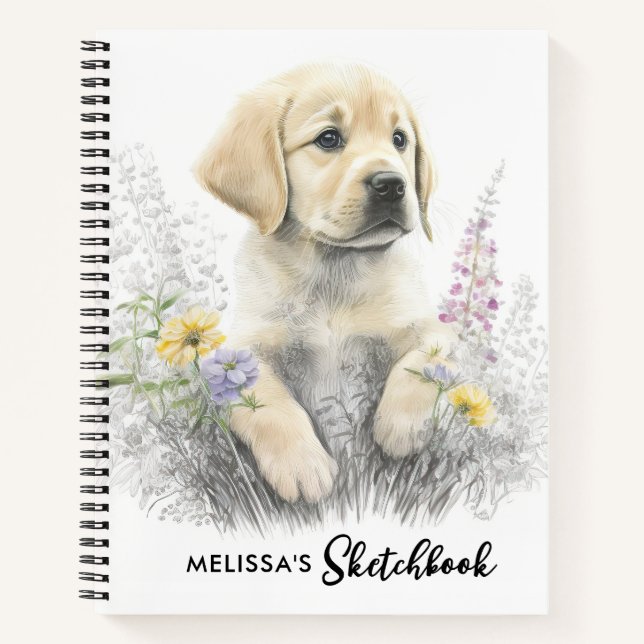 Golden Retriever Niedlich Welpe Hund Blumenzettel Notizbuch (Vorderseite)