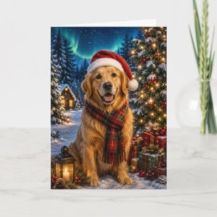 Golden Retriever Nordlichter Weihnachtsfeiertag Karte
