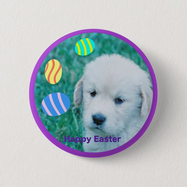 Golden retriever-Ostern-Welpen-Karten u. Geschenke Button (Vorderseite)