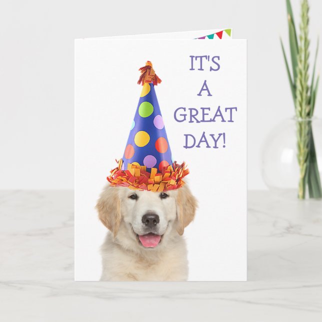 Golden Retriever Party Welpe Geburtstag Karte (Vorderseite)