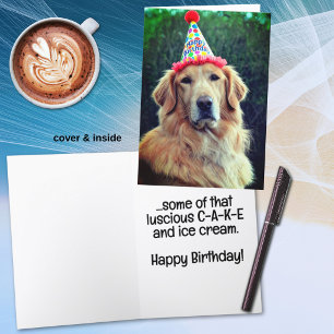 Golden Retriever & Partyhut mit Alles Gute zum Geb Karte