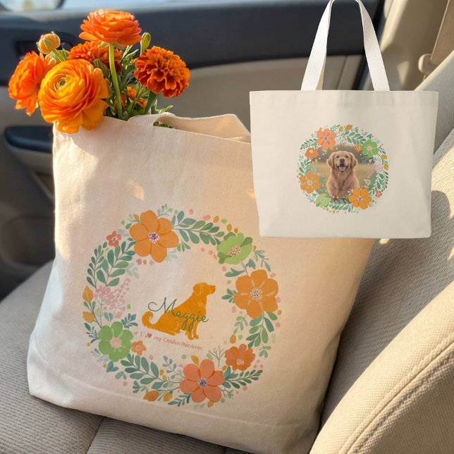 Golden Retriever Pastell Orange Personalisiert Jumbo Stoffbeutel (Von Creator hochgeladen)