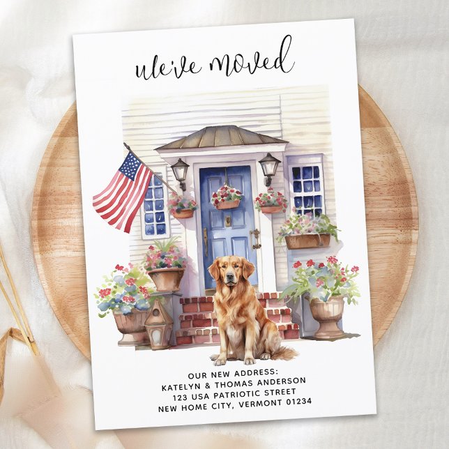 Golden Retriever Patriotic Custom Pet Dog Moving Ankündigung (Von Creator hochgeladen)