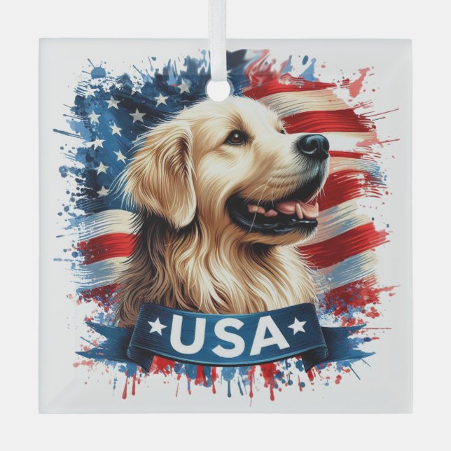 Golden Retriever Patriotic Glass Ornament Aus Glas (Vorderseite)