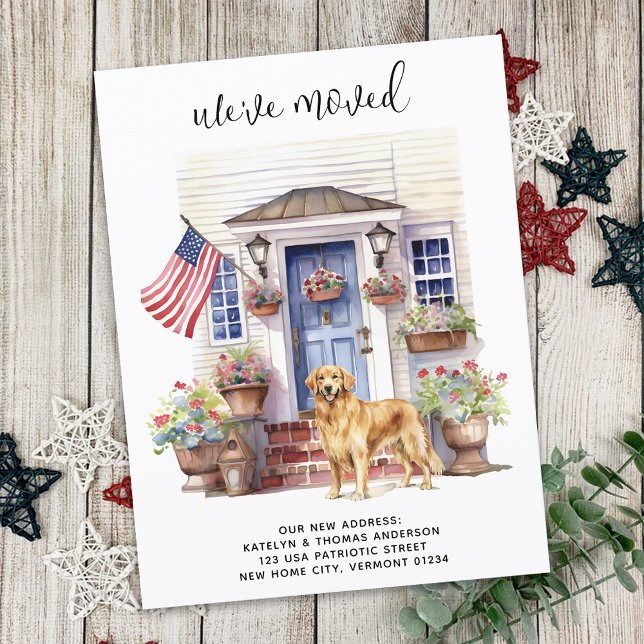 Golden Retriever Patriotic Personalisiert Dog Movi Ankündigungspostkarte (Von Creator hochgeladen)
